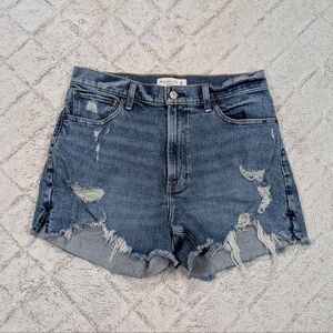 Abercrombie & Fitch Shorts Womens 30 Blue High Rise Mom Distressed 4” Cutoff